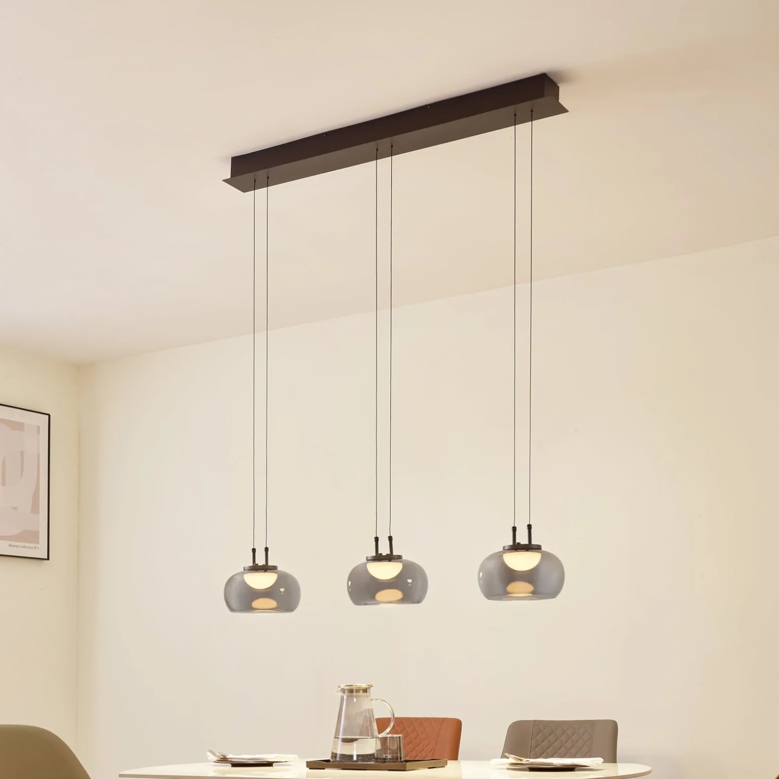 Lucande LED-Hängeleuchte Dain, 3-flammig, rauchgrau, Glas