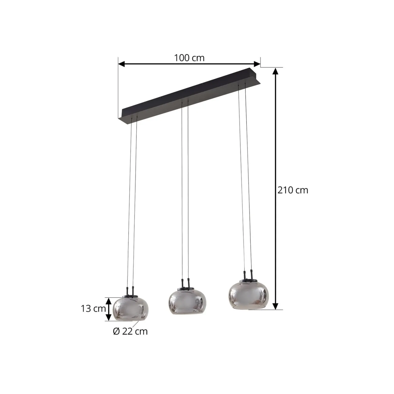 Lucande LED-Hängeleuchte Dain, 3-flammig, rauchgrau, Glas