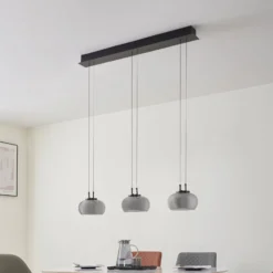 Lucande LED-Hängeleuchte Dain, 3-flammig, rauchgrau, Glas