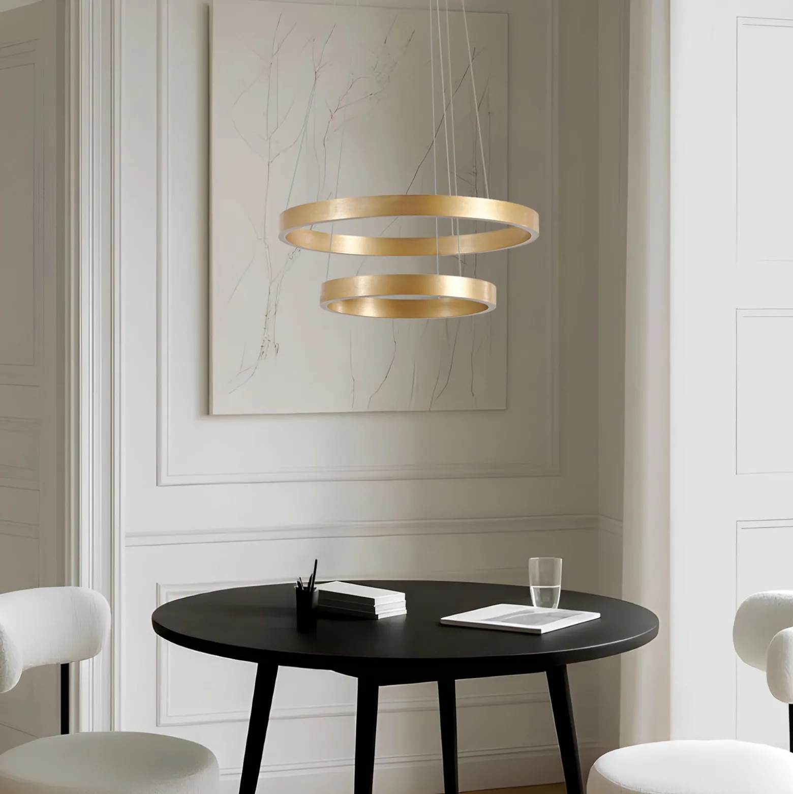 Lucande LED-Hängeleuchte Yonam, Ø 60 cm, 2-flg., gold, CCT