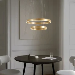 Lucande LED-Hängeleuchte Yonam, Ø 60 cm, 2-flg., gold, CCT