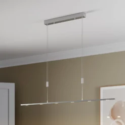Lucande LED-Pendellampe Arnik, 140 cm, nickelfarben, dimmbar