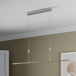 Lucande LED-Pendellampe Arnik, 140 cm, nickelfarben, dimmbar