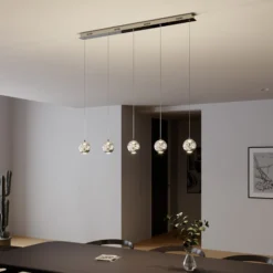 Lucande LED-Pendellampe Hayley, 96 cm, 5-flg., chrom, Glas