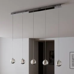 Lucande LED-Pendellampe Hayley, 96 cm, 5-flg., chrom, Glas