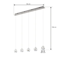 Lucande LED-Pendellampe Hayley, 96 cm, 5-flg., chrom, Glas