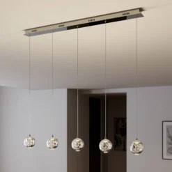Lucande LED-Pendellampe Hayley, 96 cm, 5-flg., chrom, Glas