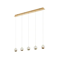 Lucande LED-Pendellampe Hayley, 96 cm, 5-flg., gold, Glas