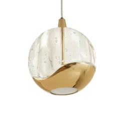 Lucande LED-Pendellampe Hayley, 96 cm, 5-flg., gold, Glas