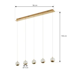 Lucande LED-Pendellampe Hayley, 96 cm, 5-flg., gold, Glas