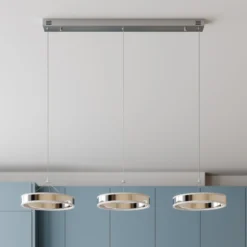 Lucande LED-Pendellampe Lyani, 115cm, 3-flg., chrom, dimmbar