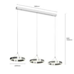 Lucande LED-Pendellampe Lyani, 115cm, 3-flg., chrom, dimmbar