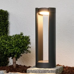 Lucande LED-Sockelleuchte Dylen, grau, Metall, 50cm, IP65