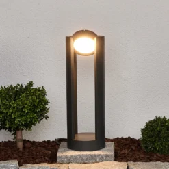 Lucande LED-Sockelleuchte Dylen, grau, Metall, 50cm, IP65