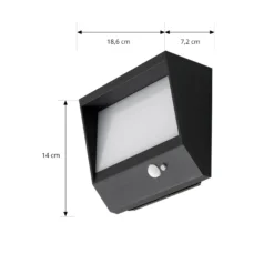 Lucande LED-Solarwandlampe Dava, 14 cm hoch, Alu, Sensor