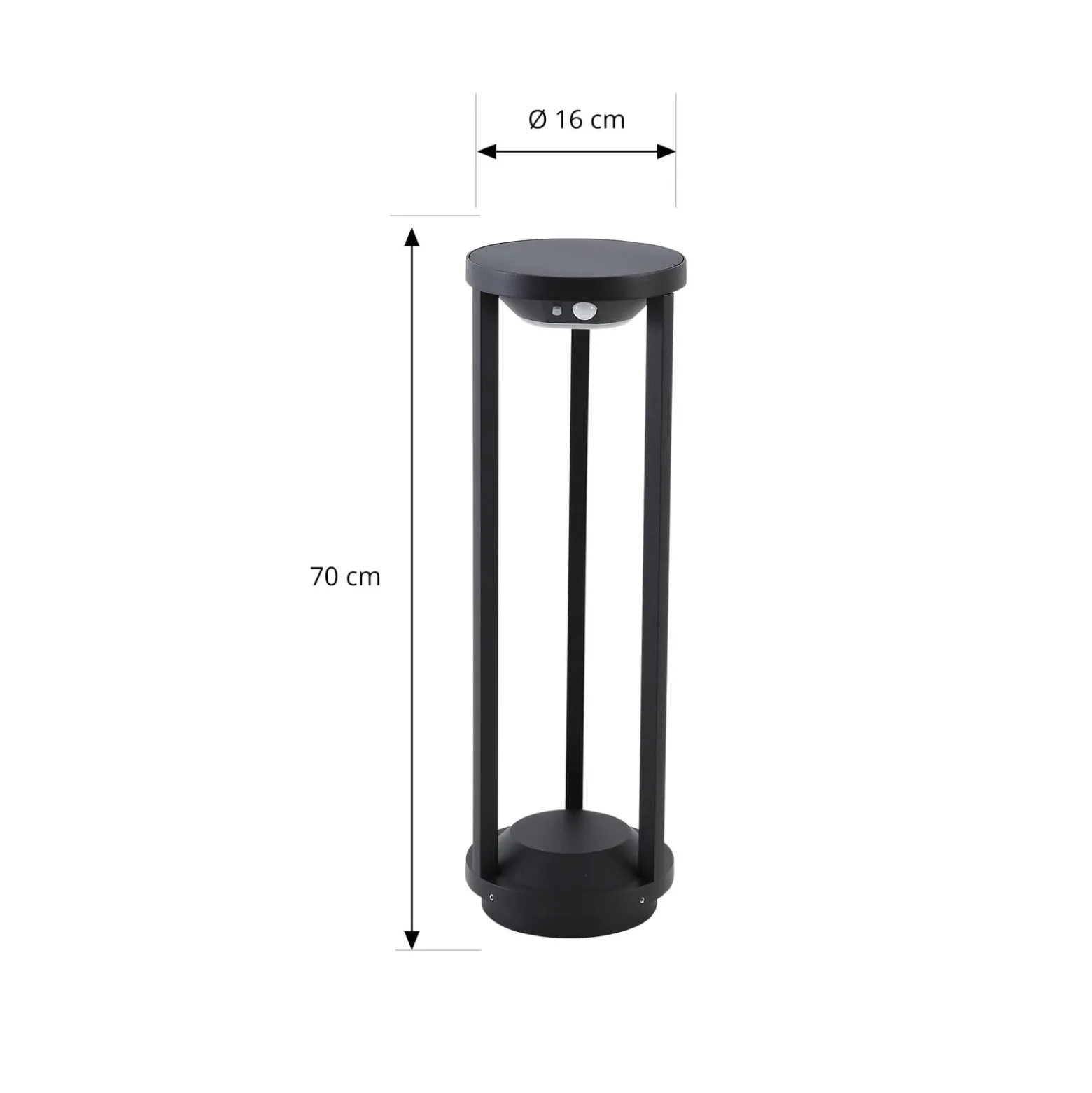Lucande LED-Solarwegeleuchte Nilea, Ø 16 cm, schwarz, Sensor