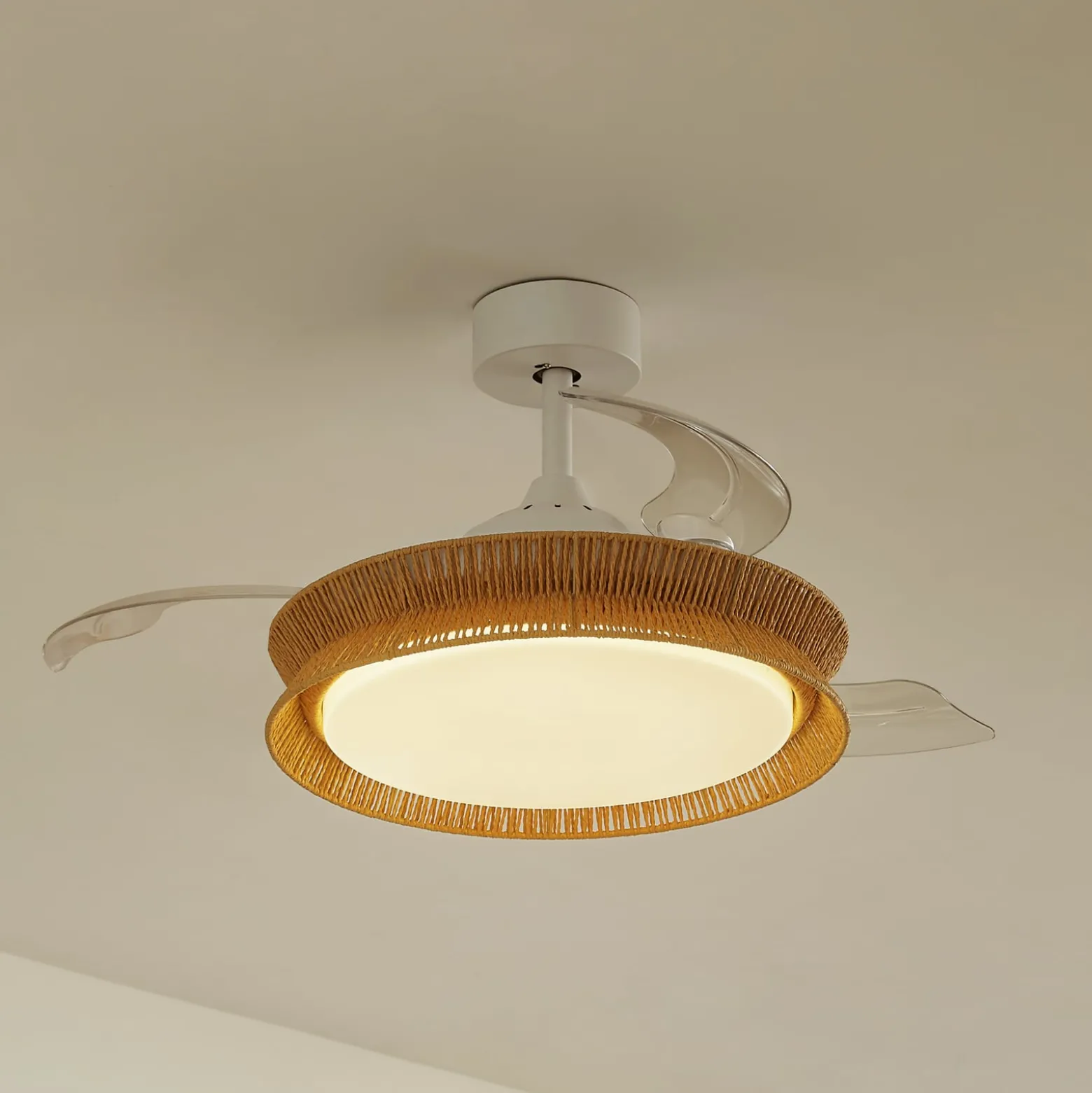 Lucande LED-Ventilator Lineta, weiß, Seil, Ø 103 cm, leise