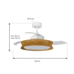 Lucande LED-Ventilator Lineta, weiß, Seil, Ø 103 cm, leise