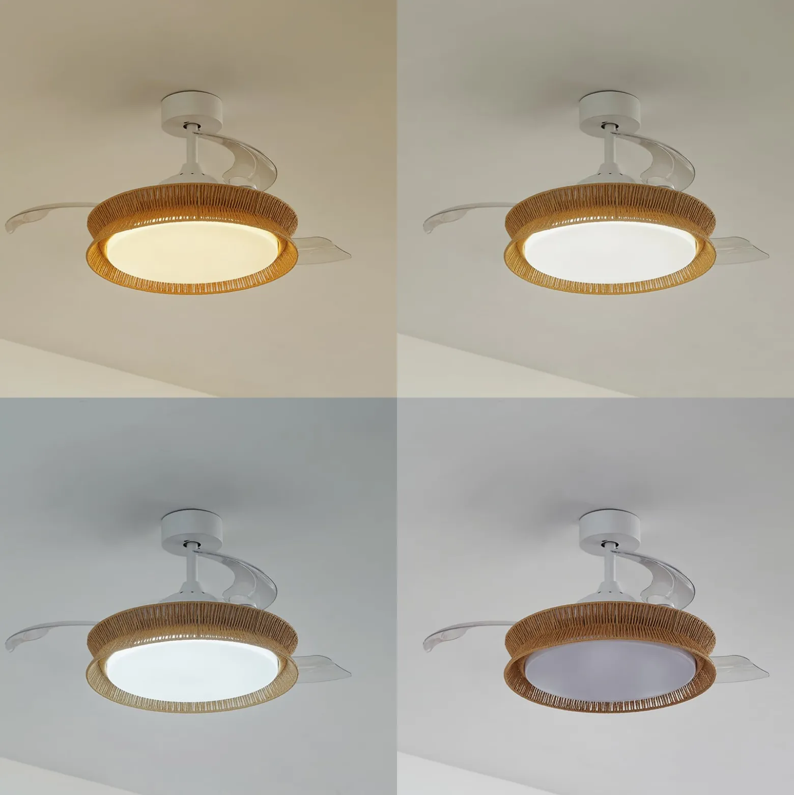 Lucande LED-Ventilator Lineta, weiß, Seil, Ø 103 cm, leise