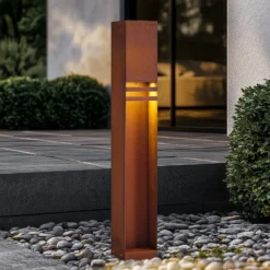 Lucande LED-Wegeleuchte Oxido, rostfarben, Höhe 80 cm, IP44