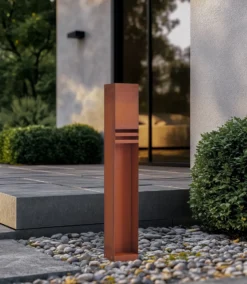 Lucande LED-Wegeleuchte Oxido, rostfarben, Höhe 80 cm, IP44