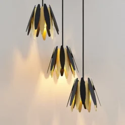 Lucande Lounit Hängelampe, schwarz-gold, 3-flammig