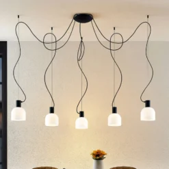Lucande Serina Hängelampe, fünfflammig, Glas weiß