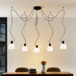 Lucande Serina Hängelampe, fünfflammig, Glas weiß