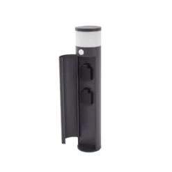 Lucande Sockellampe Corban, grau, Sensor, Steckdosen, IP44