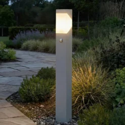 Lucande Wegeleuchte Kiran 100 cm, Sensor, hellgrau, IP44