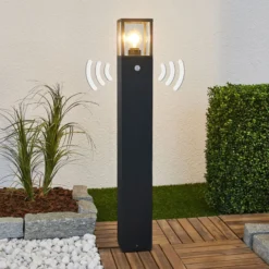 Lucande Wegeleuchte Klemens, 90 cm, Sensor, anthrazit, E27