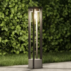 Lucande Wegeleuchte Overa, grau, Metall, 68 cm, IP44, E27
