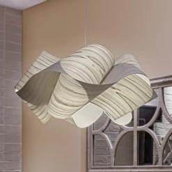 LZF Hängelampe Swirl, grau/nickelfarben, Ø 54 cm, Holz