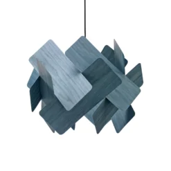 LZF Pendellampe Escape, blau/nickelfarben, Ø 30 cm, Holz
