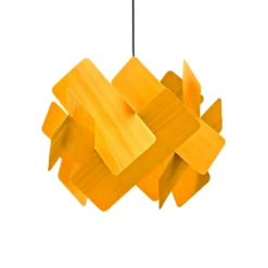 LZF Pendellampe Escape, gelb/nickelfarben, Ø 30 cm, Holz