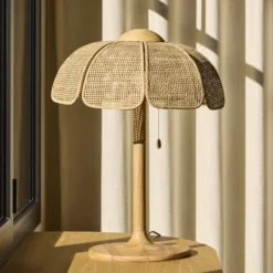 MARKET SET Tischlampe Coquillage, Rohrgeflecht/Holz, E27
