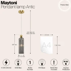 Maytoni Antic Hängeleuchte, Glasschirm in Grau