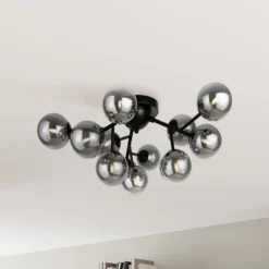 Maytoni Deckenleuchte Dallas, schwarz/rauchgrau 12-flg. Glas