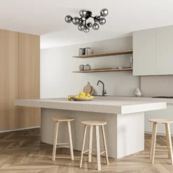 Maytoni Deckenleuchte Dallas, schwarz/rauchgrau 12-flg. Glas