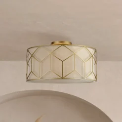 Maytoni Deckenleuchte Messina, Ø 43 cm, beige, Leinen