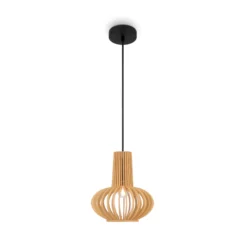 Maytoni Hängelampe Roots, Ø 25 cm, Höhe 29 cm, Holz/schwarz
