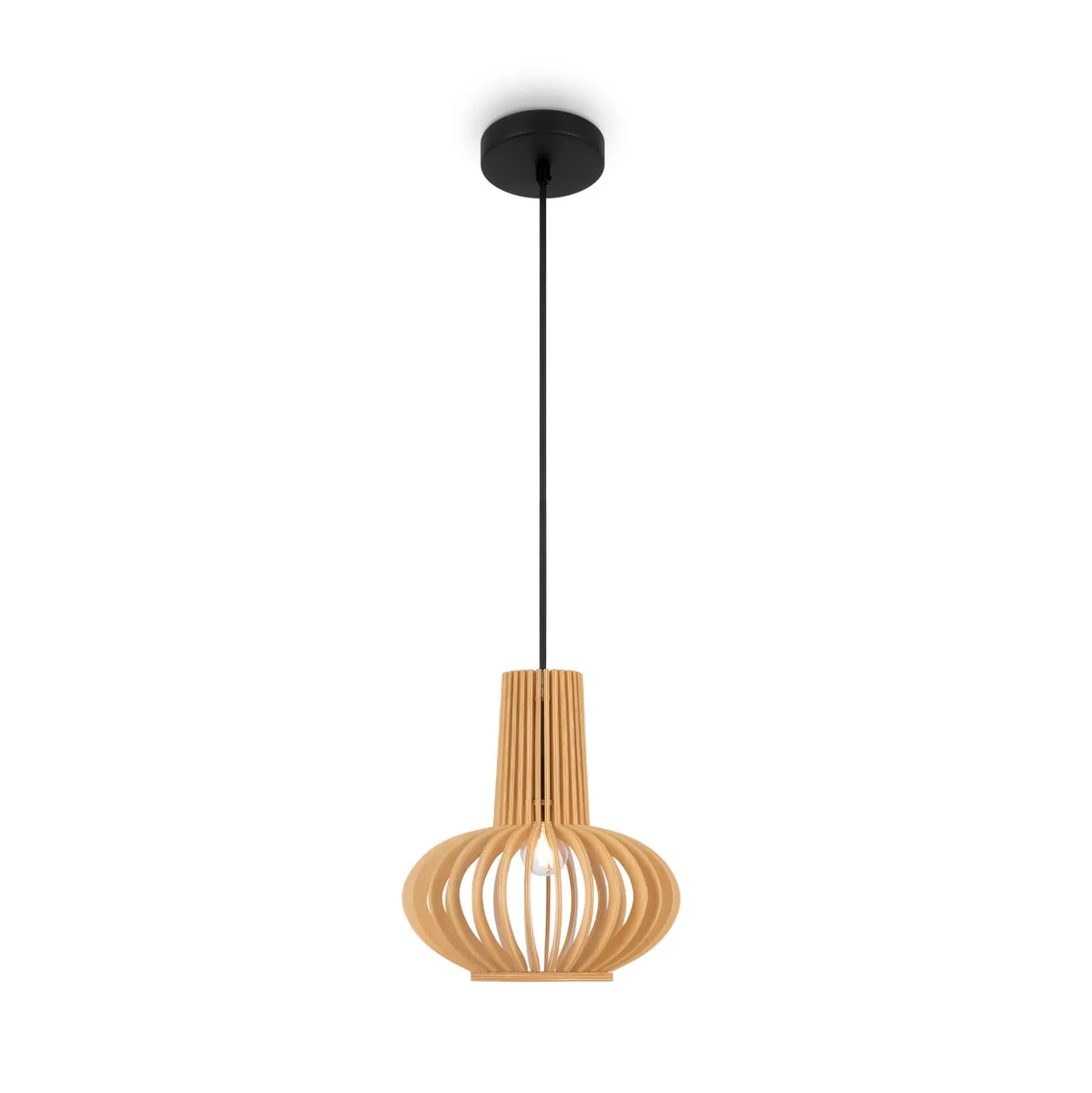 Maytoni Hängelampe Roots, Ø 25 cm, Höhe 29 cm, Holz/schwarz