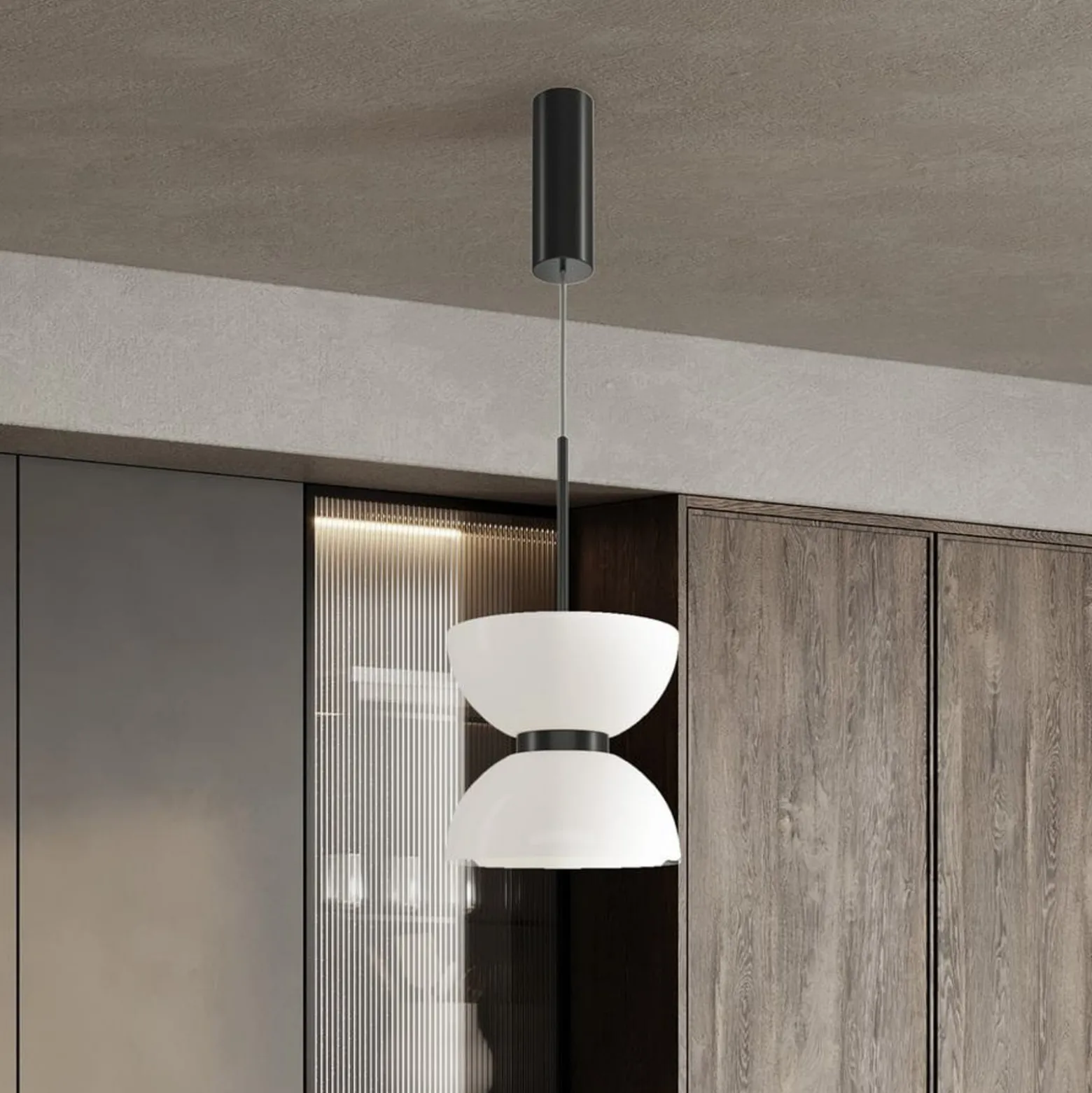 Maytoni LED-Hängeleuchte Kyoto, schwarz/weiß, Ø 22 cm, Glas