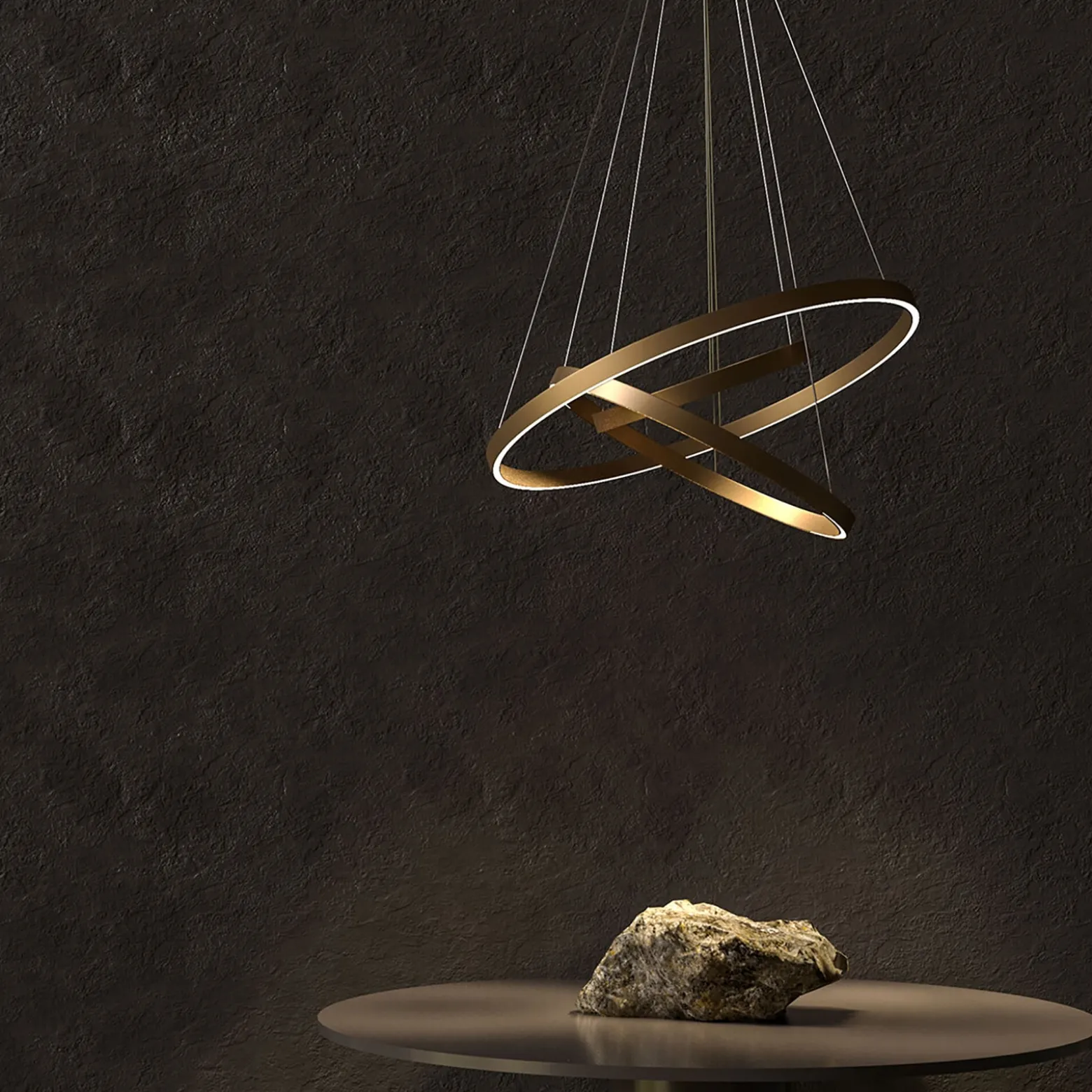 Maytoni Rim LED-Hängelampe, 840, 3 Ringe, messing