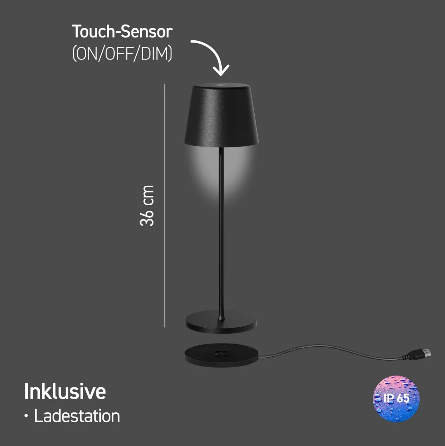 Müller Licht tint LED-Akku-Tischleuchte Dalia, Alu, schwarz