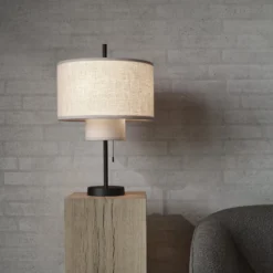 New Works Tischlampe Margin, beige, Textil, Ø 36 cm, E27