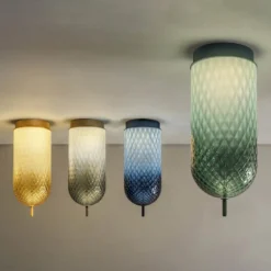 OLEV LED-Deckenlampe Curuba, blau, Glas, Höhe 40 cm, 2.700 K
