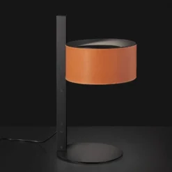 Oluce Parallel 296 Tischleuchte, Leder braun
