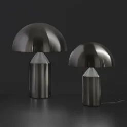 Oluce Tischleuchte Atollo, nickel satin, Alu, Ø 25 cm