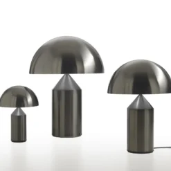Oluce Tischleuchte Atollo, nickel satin, Alu, Ø 25 cm